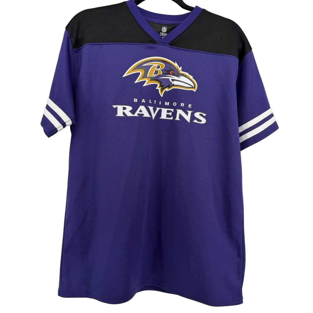 NFL Team Apparel Baltimore Ravens Boys XL 18/20 Purple Mesh V-Neck Jersey Shirt
